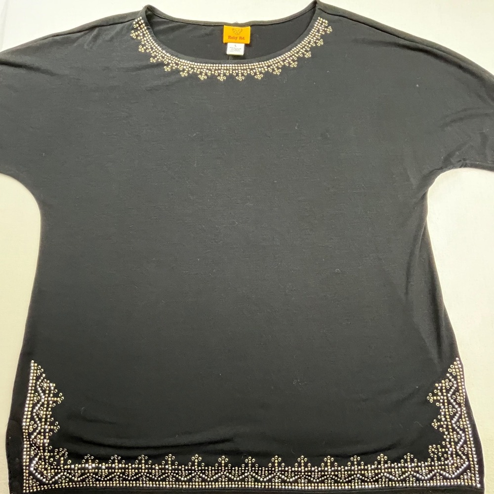 Ruby Rd Womens Black Studded Grommet Embellished Top‎ Dolman Sleeve Blouse L